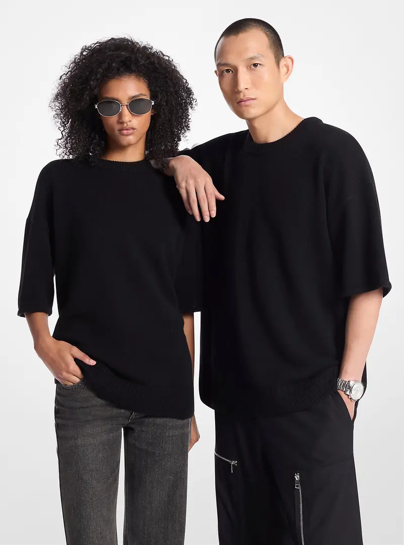 MK Pullover a maniche corte in misto lana e cashmere - Nero - Michael Kors