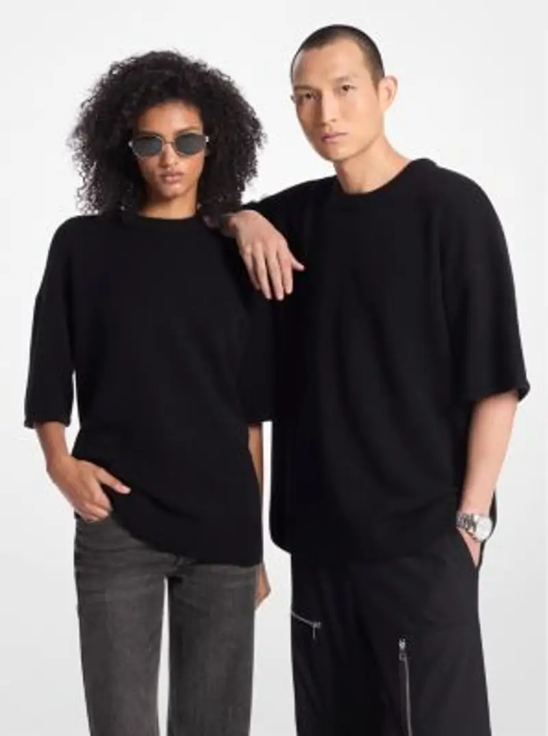 MK Pullover a maniche corte in misto lana e cashmere - Nero - Michael Kors miniatura 3