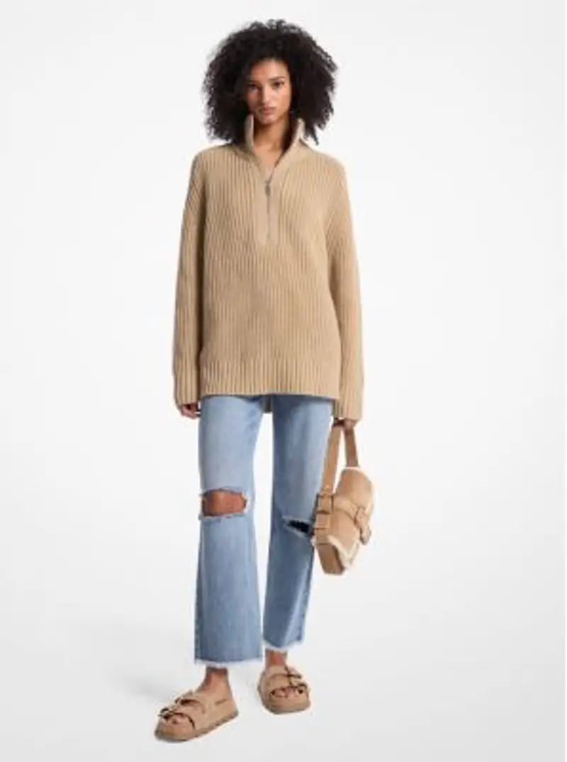 MK Pullover con mezza zip in misto lana e cashmere - Naturale - Michael Kors miniatura 2