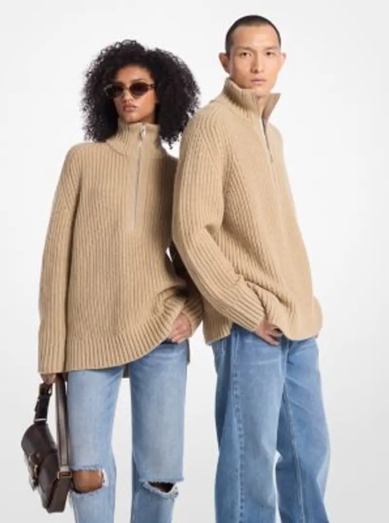 MK Pullover con mezza zip in misto lana e cashmere - Naturale - Michael Kors miniatura 3