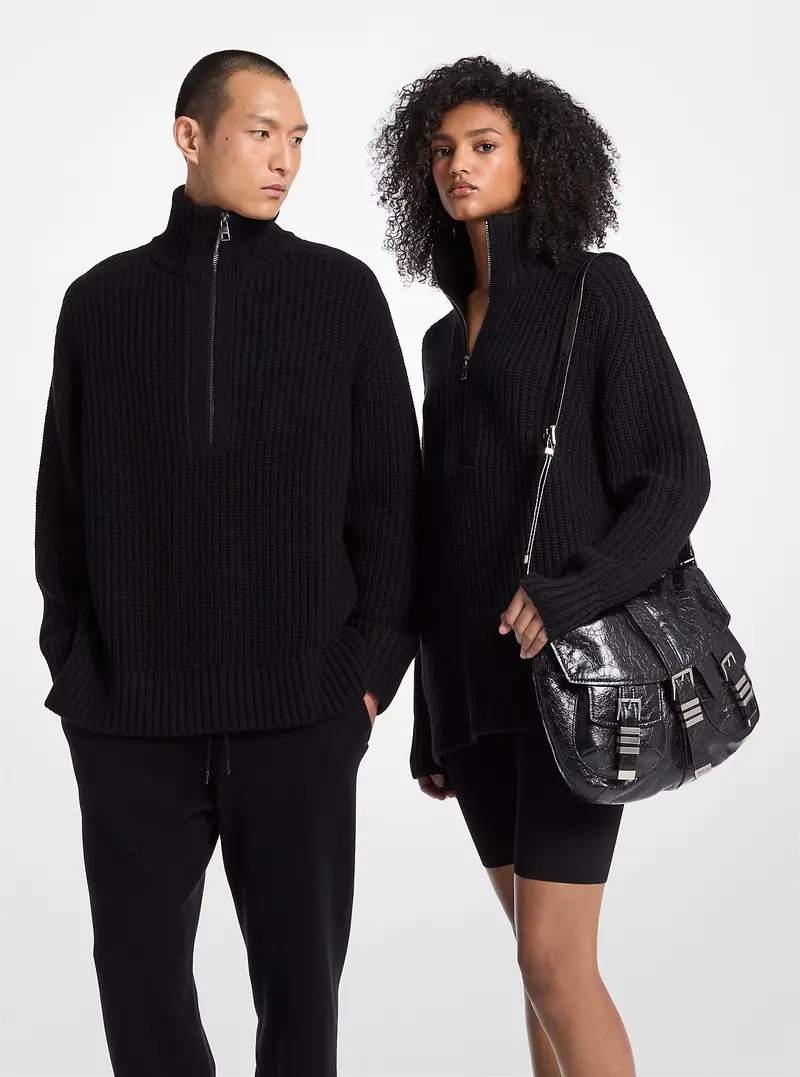 MK Pullover con mezza zip in misto lana e cashmere - Nero - Michael Kors