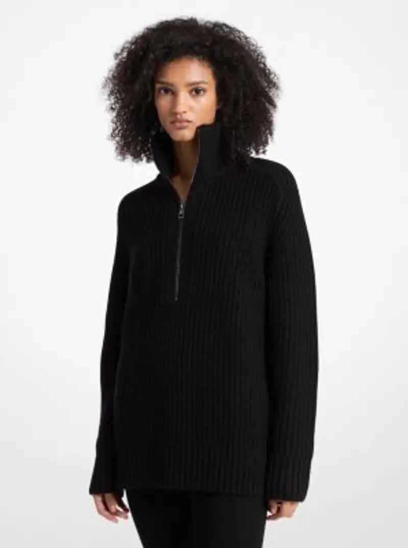 MK Pullover con mezza zip in misto lana e cashmere - Nero - Michael Kors miniatura 2