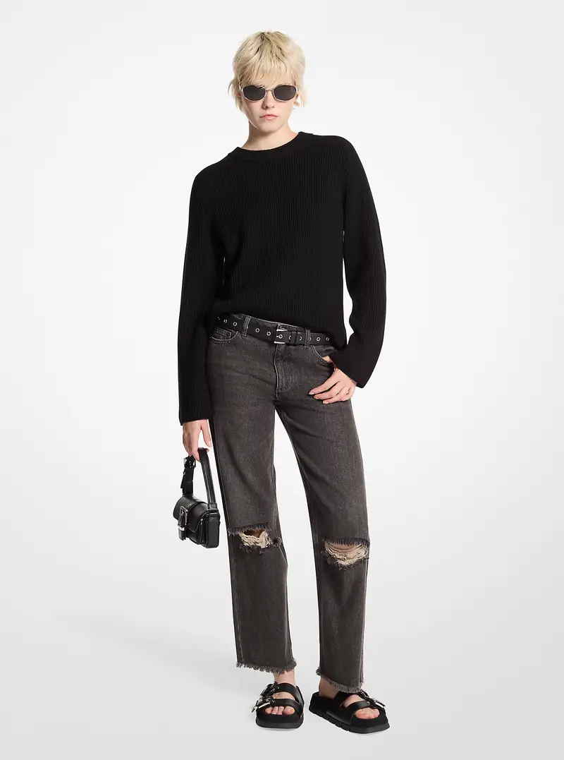 MK Pullover in lana a coste - Nero - Michael Kors