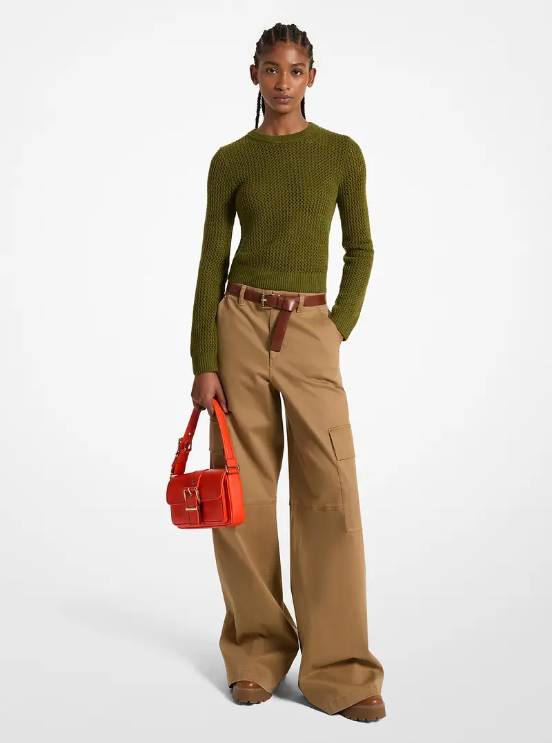 MK Pullover in mesh di lana merino - Verde - Michael Kors miniatura 2