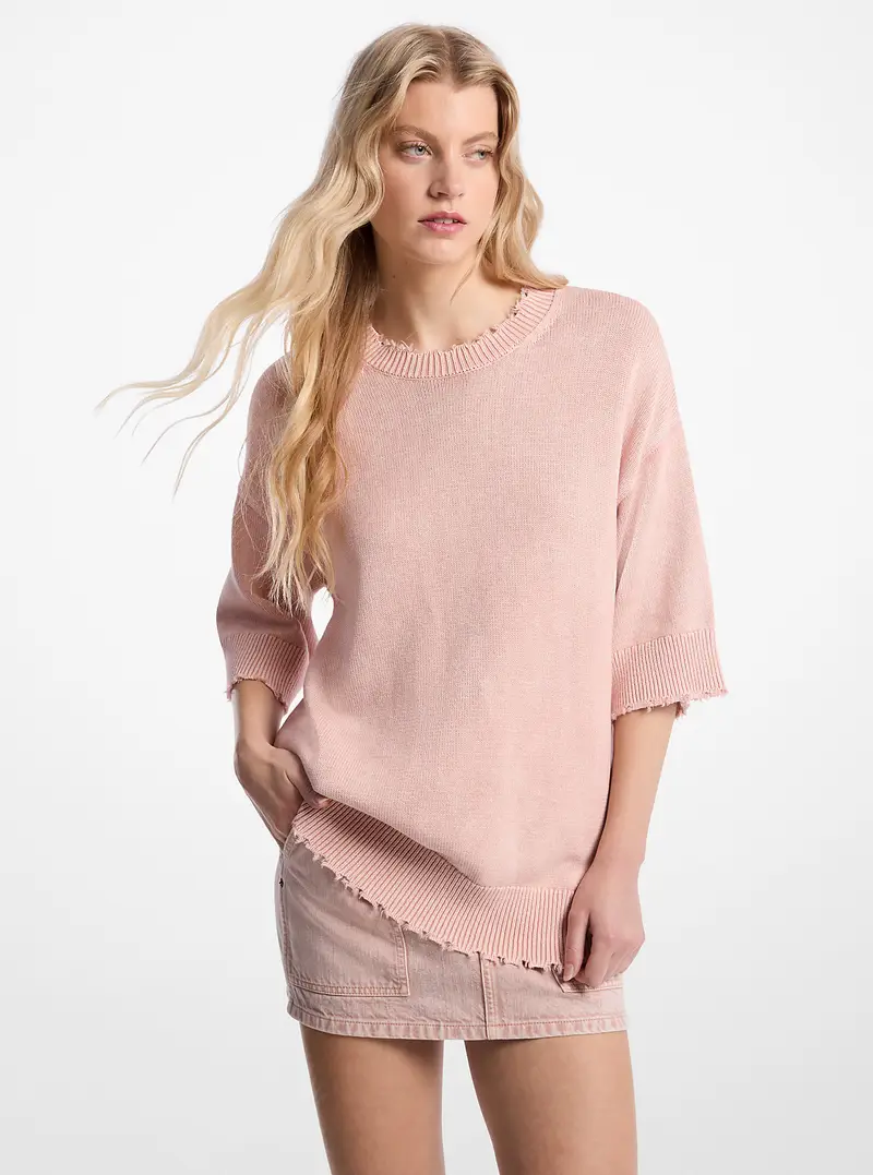 MK Pullover in misto cotone tinto in capo e cashmere effetto consumato - Rosa - Michael Kors