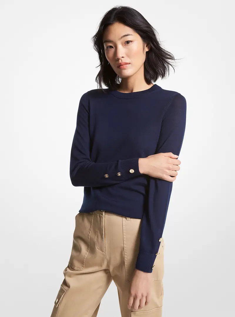 MK Pullover in misto lana merino - Blu - Michael Kors