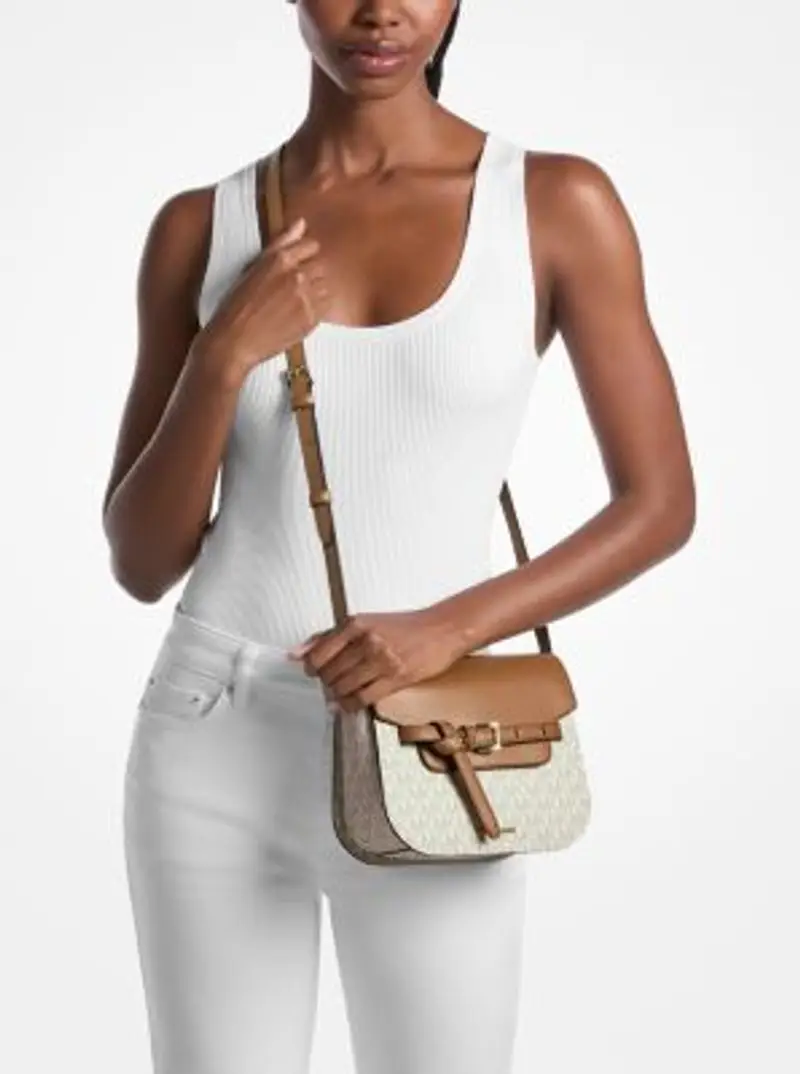 MK Saddle bag a tracolla Emilia piccola con logo - Naturale - Michael Kors miniatura 2