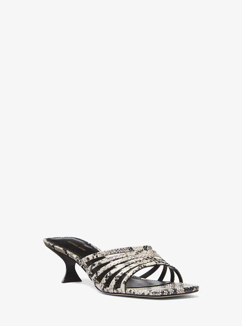 MK Sandalo Haisley con mezzo tacco in pelle stampa serpente - Naturale - Michael Kors