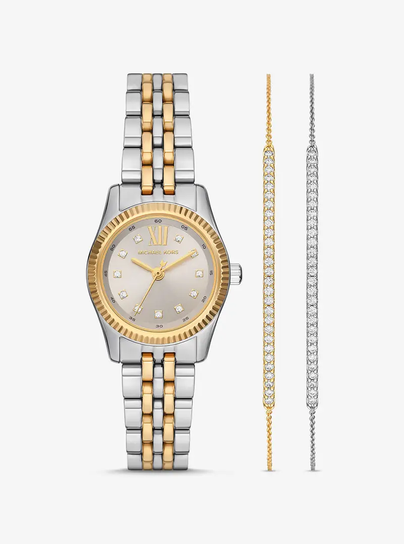 MK Set regalo bracciale con cursore e orologio Lexington bicolore con pavé - Argento - Michael Kors