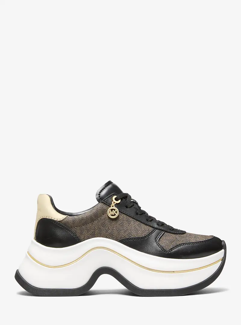 MK Sneaker Arla in pelle e pelle scamosciata - Marrone - Michael Kors miniatura 2