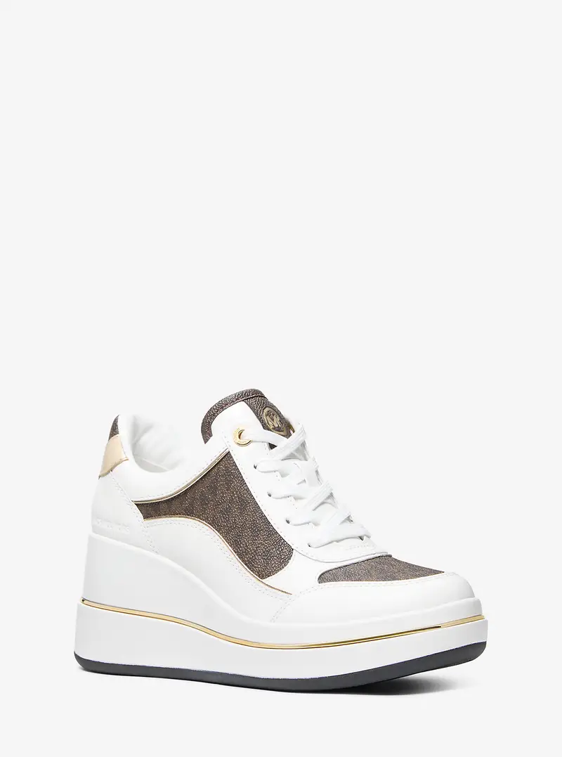 MK Sneaker Emmy in pelle con logo e zeppa - Marrone - Michael Kors