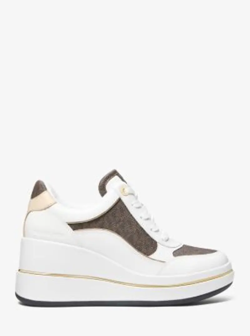 MK Sneaker Emmy in pelle con logo e zeppa - Marrone - Michael Kors miniatura 2