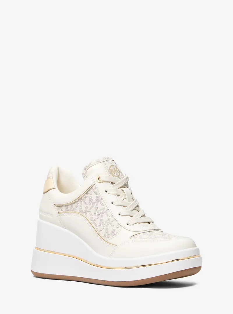 MK Sneaker Emmy in pelle con logo e zeppa - Naturale - Michael Kors