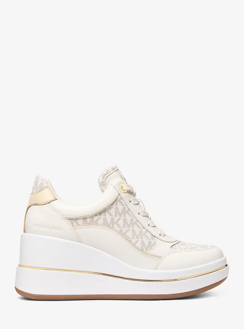 MK Sneaker Emmy in pelle con logo e zeppa - Naturale - Michael Kors miniatura 3
