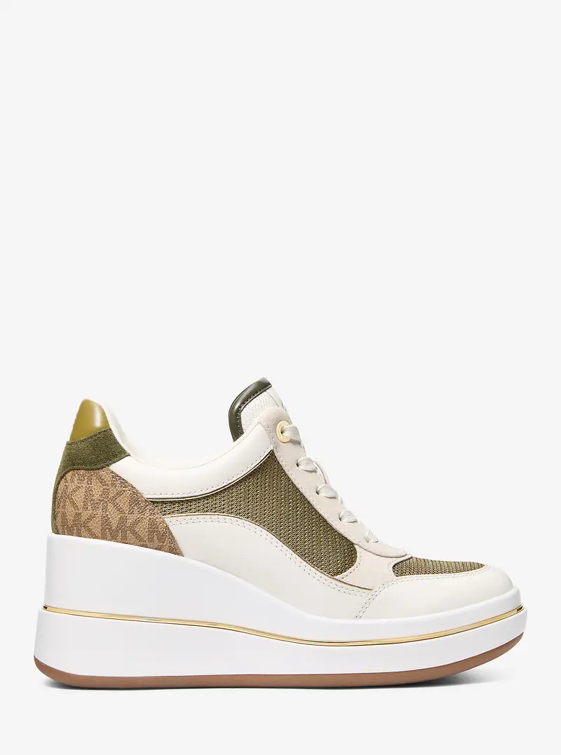 MK Sneaker Emmy in pelle e pelle effetto cavallino leopardata con zeppa - Naturale - Michael Kors miniatura 3