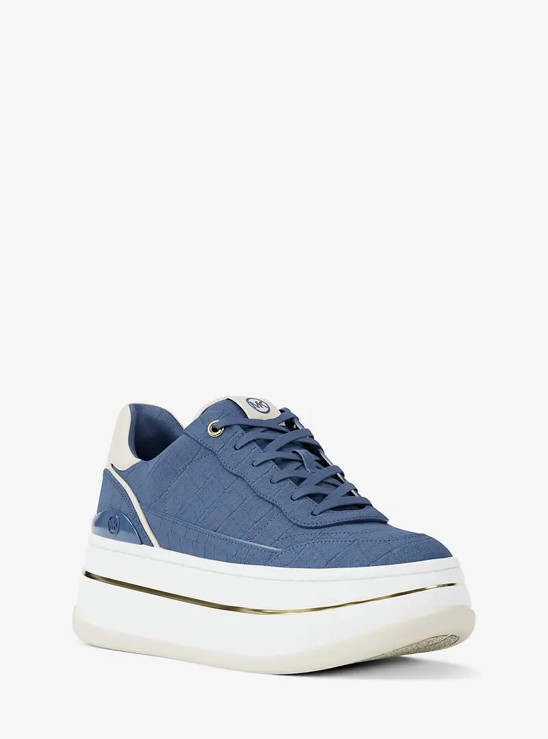 MK Sneaker Hayes in pelle scamosciata stampa coccodrillo con plateau - Blu - Michael Kors