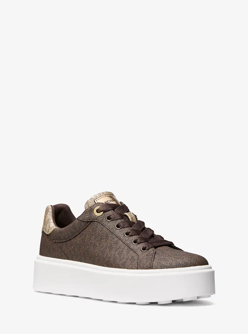 MK Sneaker Romey bicolore con plateau e logo metallizzato - Marrone - Michael Kors