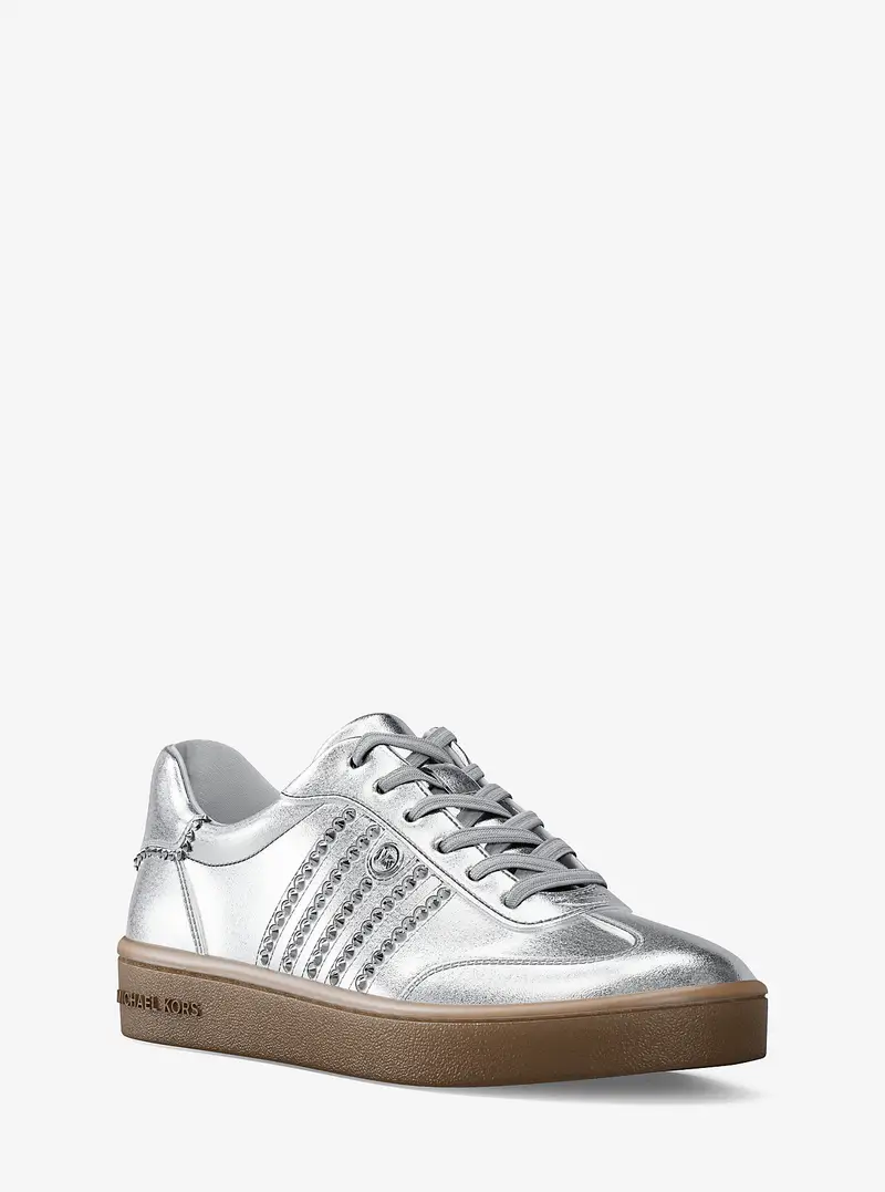 MK Sneaker Scotty in pelle metallizzata con decorazioni - Argento - Michael Kors