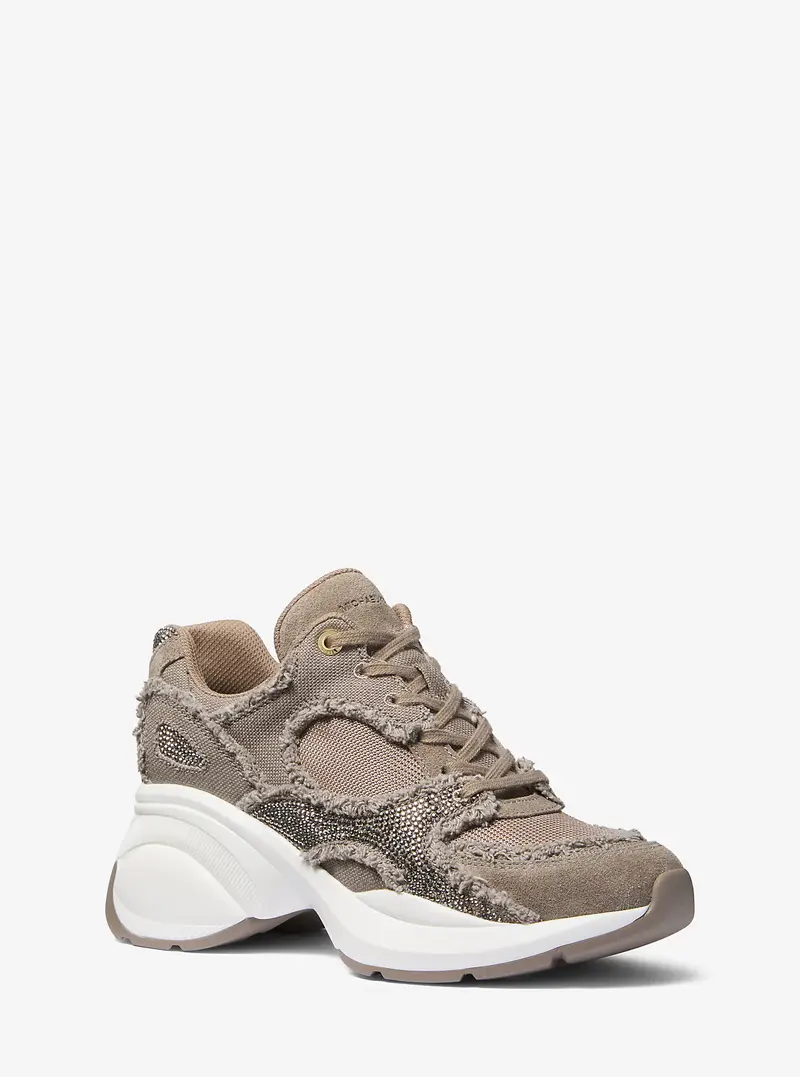 MK Sneaker Zuma in materiale misto con decorazioni e finiture sfrangiate - Naturale - Michael Kors