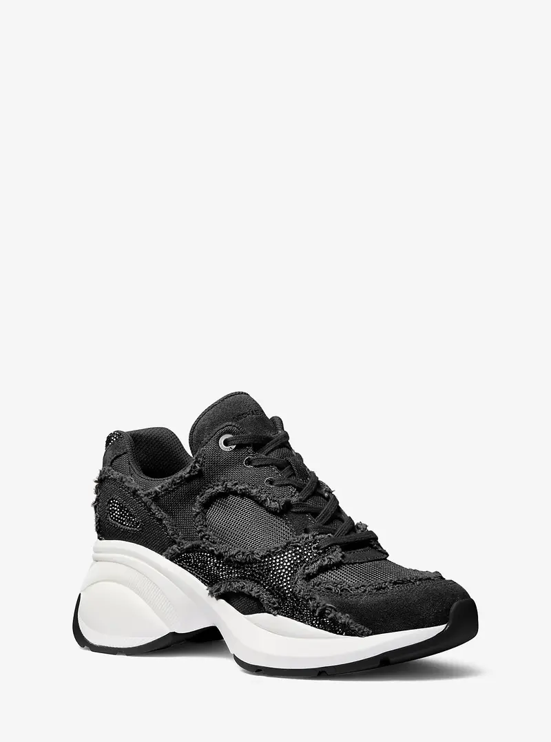 MK Sneaker Zuma in materiale misto con decorazioni e finiture sfrangiate - Nero - Michael Kors