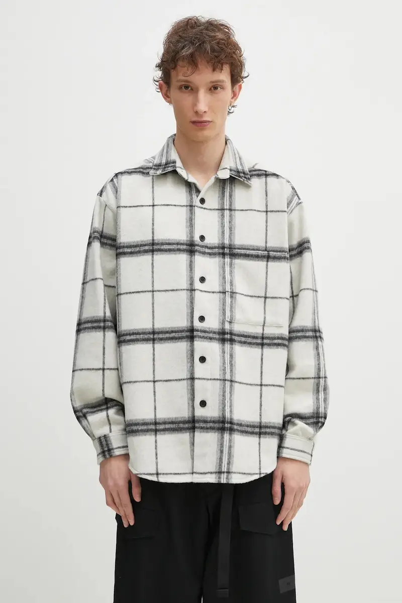 camicia in misto lana Check Flannel Shirt uomo colore beige CHECK.FLANNEL.SHIRT.OFF