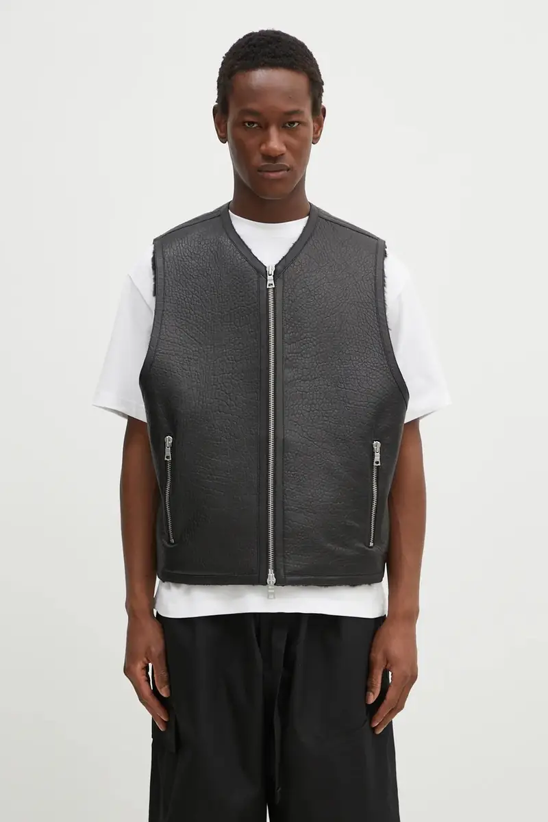 gilè in pelle Shearling Vest uomo colore nero SHEARLING.VEST.BLACK