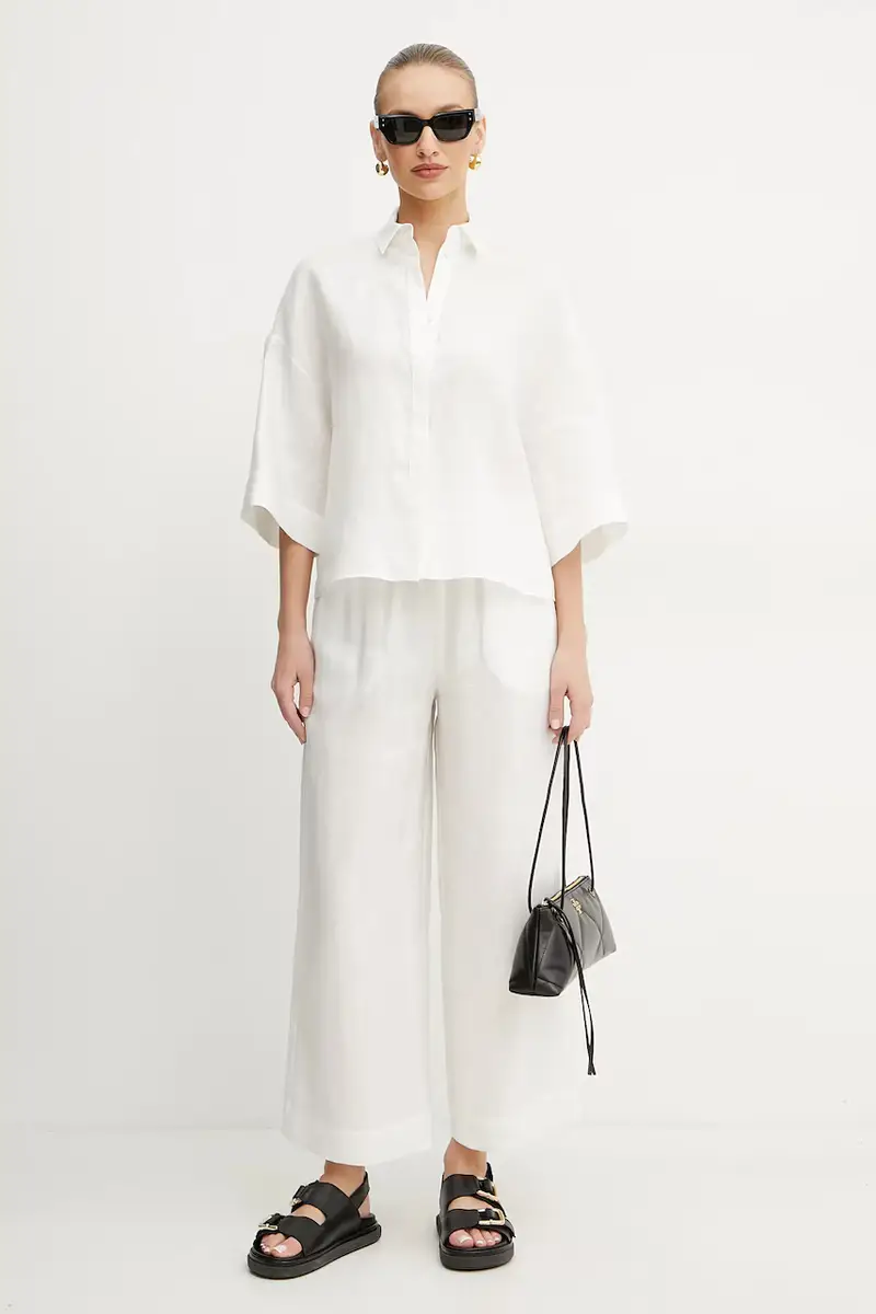 Max Mara Leisure pantaloni in lino donna colore bianco 2516131018600 miniatura 2