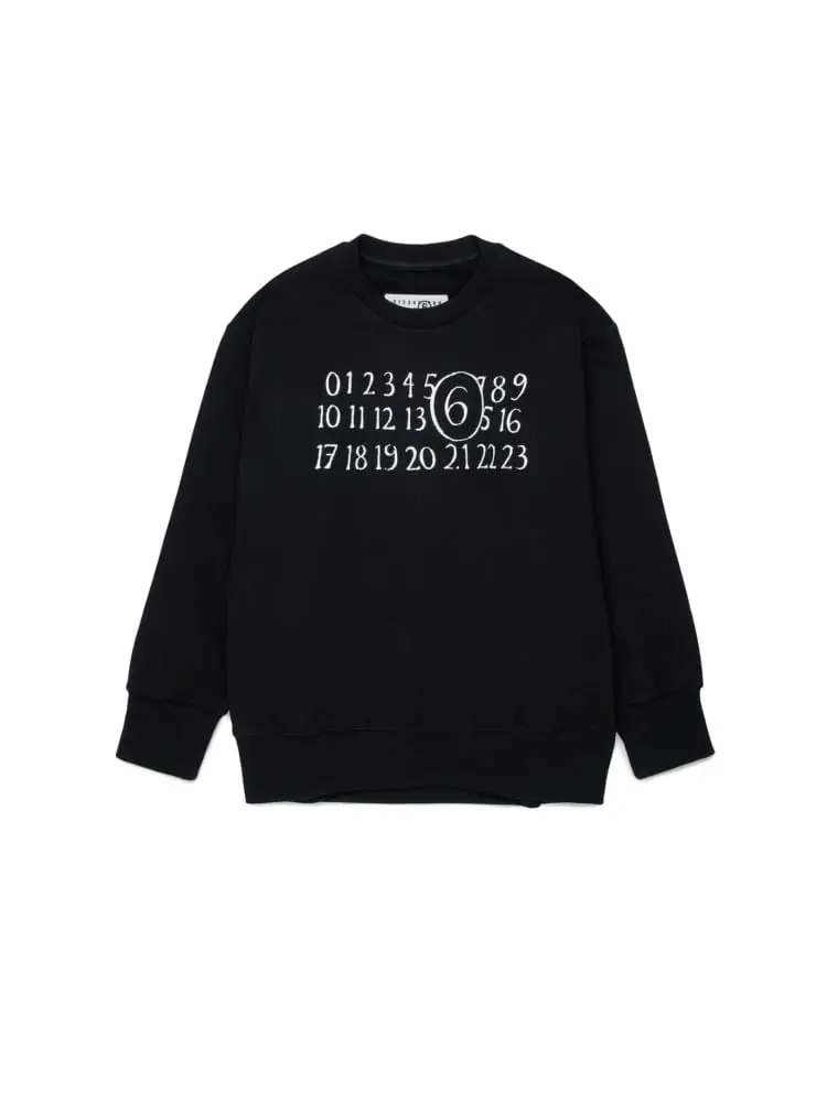 felpa junior in cotone nero girocollo con logo