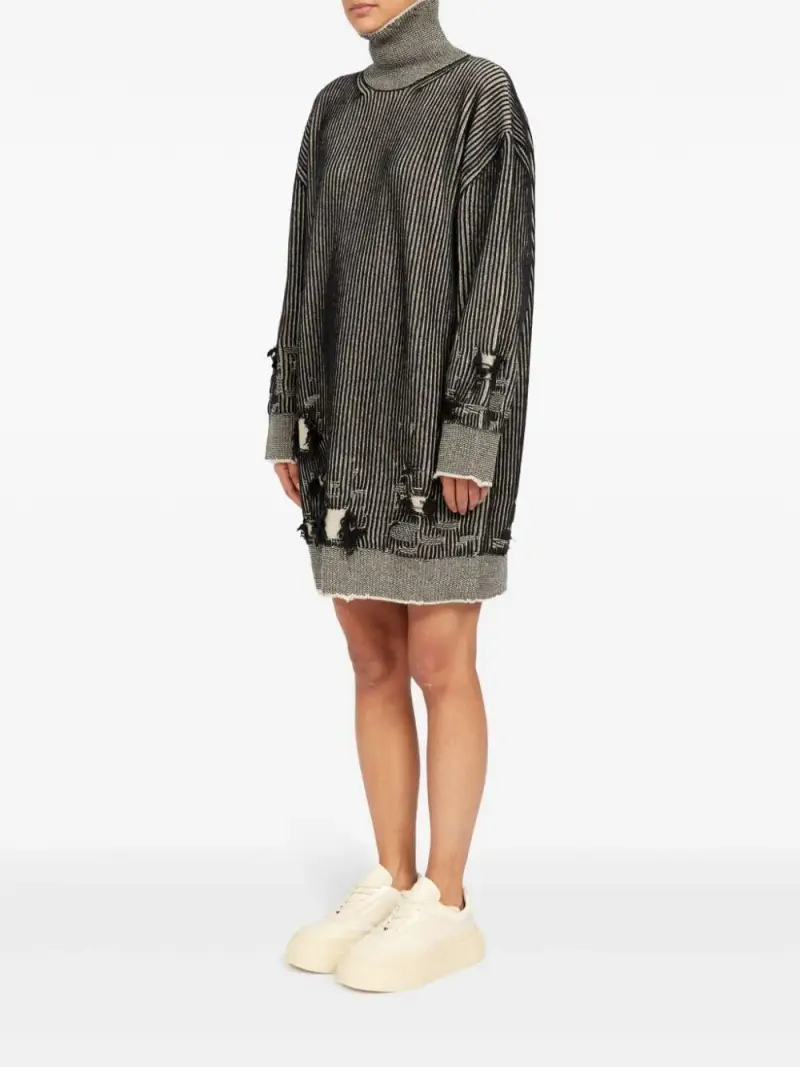 Abito a coste dettagli con strappi lana Nero grigio miniatura 2