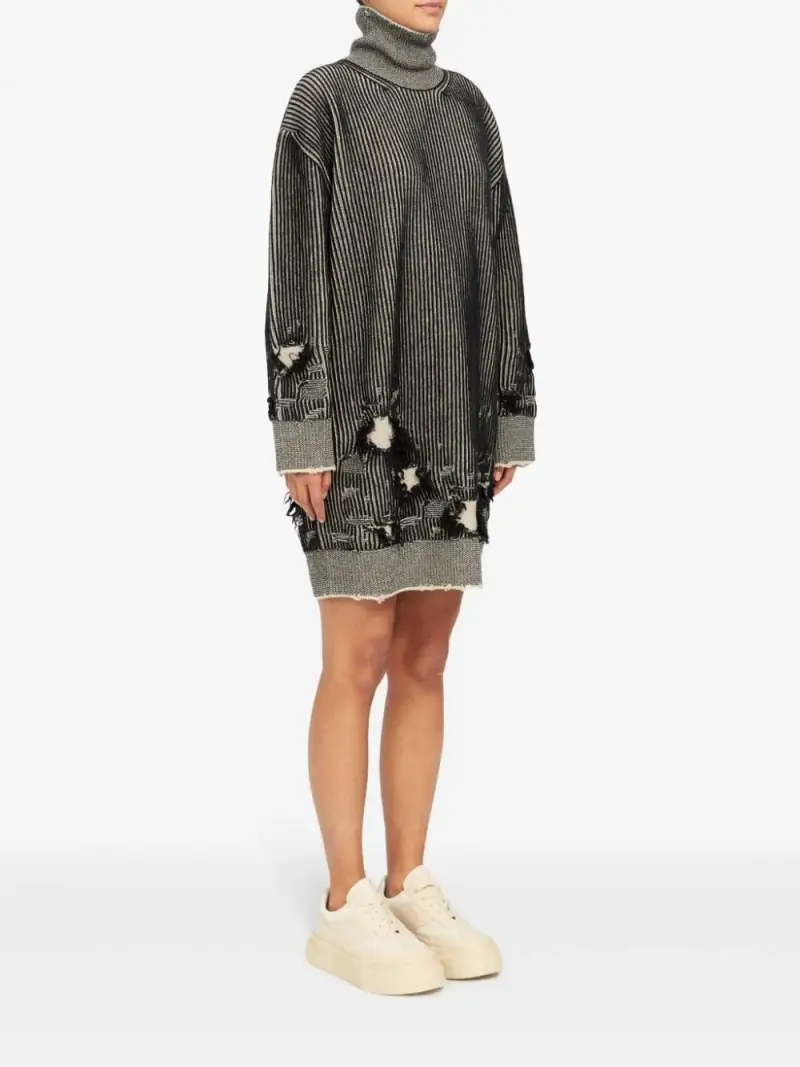 Abito a coste dettagli con strappi lana Nero grigio miniatura 3