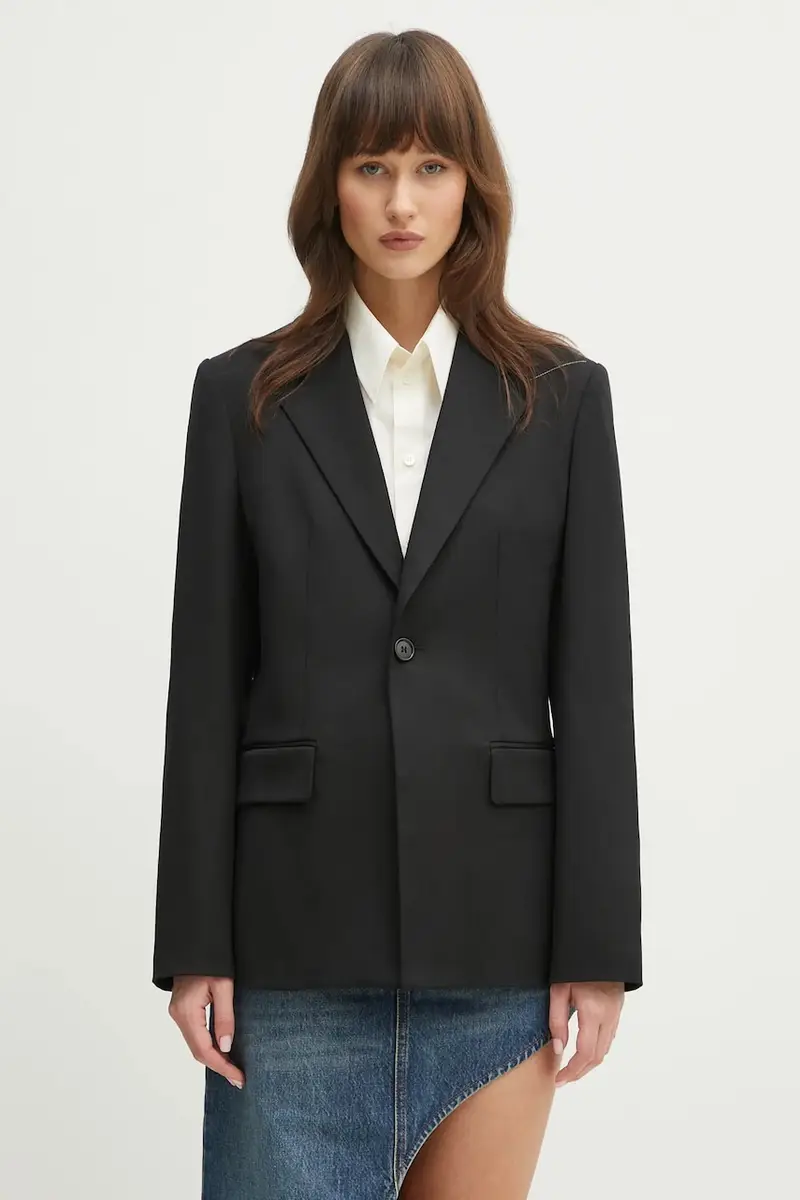 blazer con aggiunta di lana colore nero S52BN0141