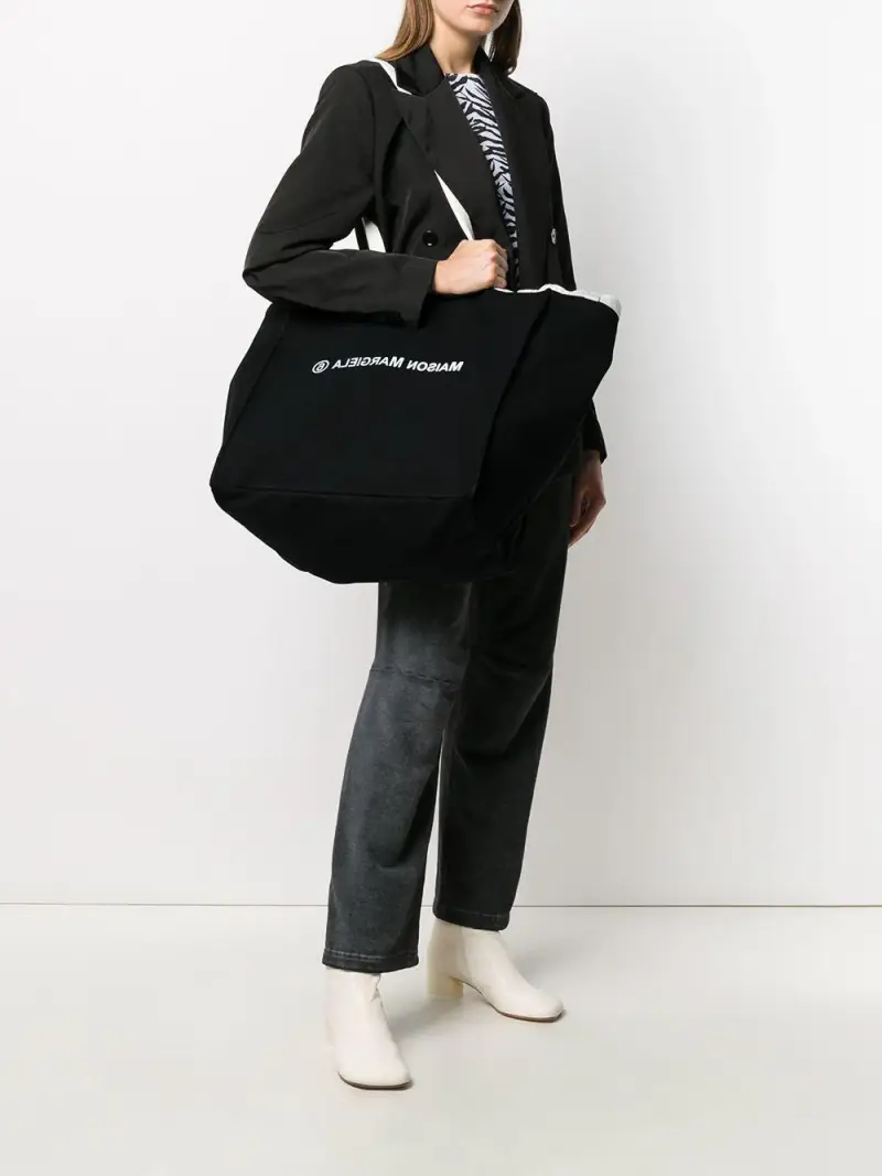 Borsa Tote nera con manici in contrasto Nero miniatura 2