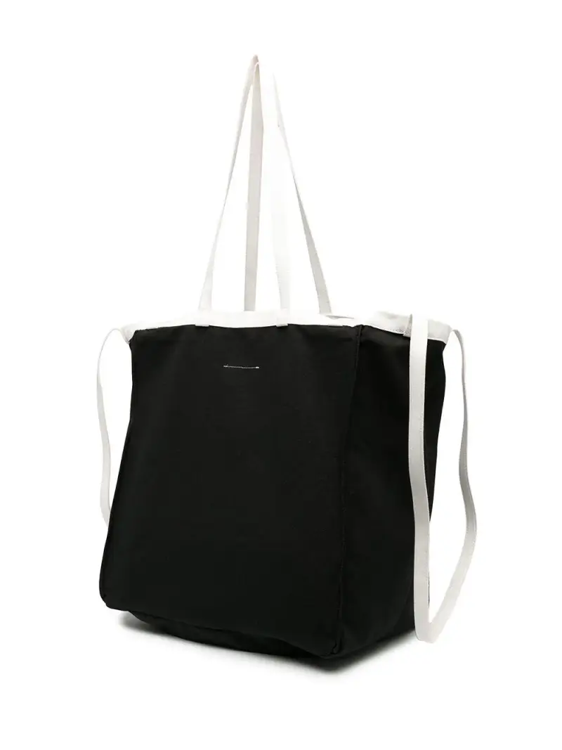 Borsa Tote nera con manici in contrasto Nero miniatura 3
