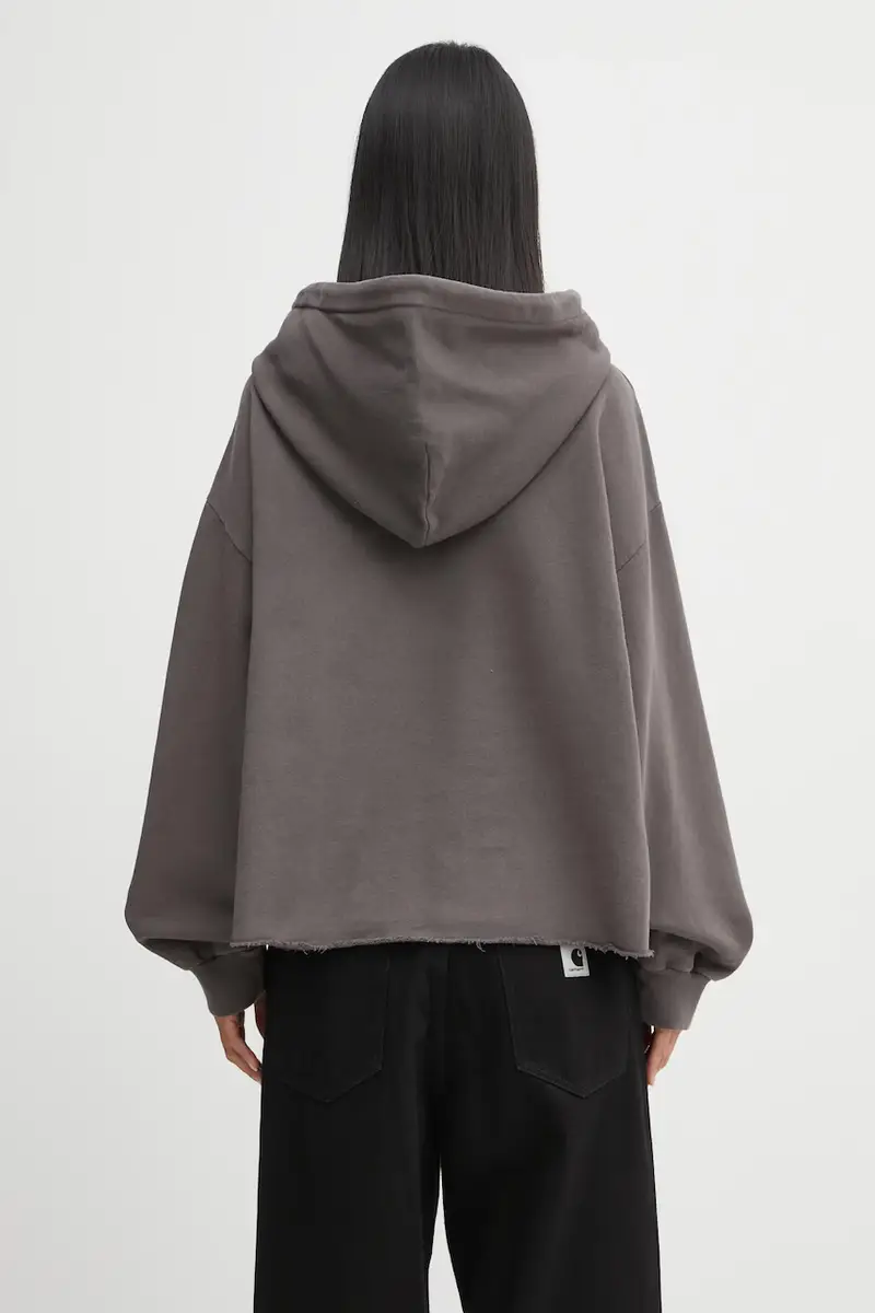 felpa in cotone donna colore grigio con cappuccio con applicazione S62GU0142.M25024.810 miniatura 3