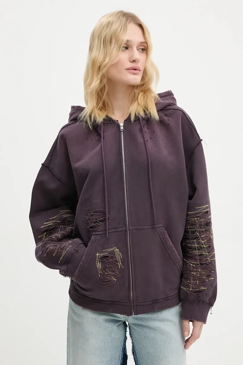 felpa in cotone donna colore violetto con cappuccio S62GU0130.M25004