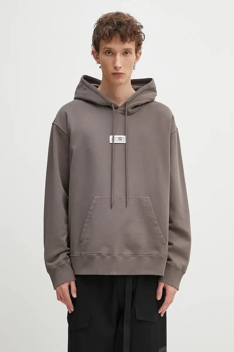 felpa in cotone uomo colore marrone con cappuccio con applicazione SH0GU0018