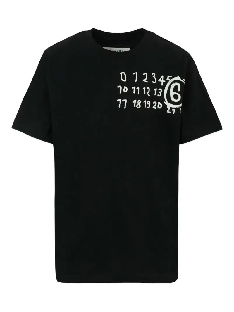T-shirt nera girocollo con logo e maniche corte Nero