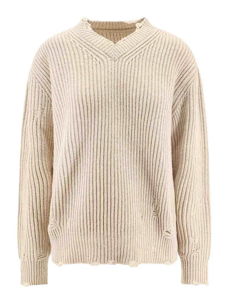 Maglia In Misto Lana Con Effetto Distressed Beige