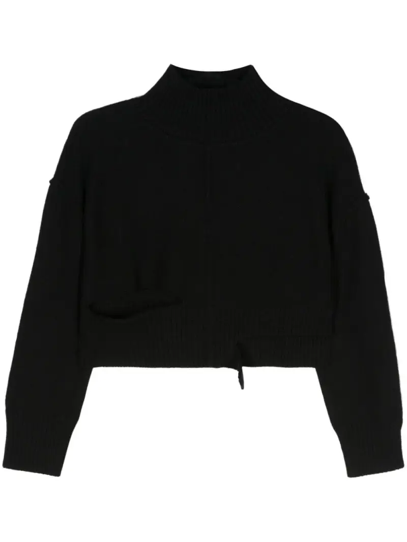 Maglione crop nero dettagli cut-out