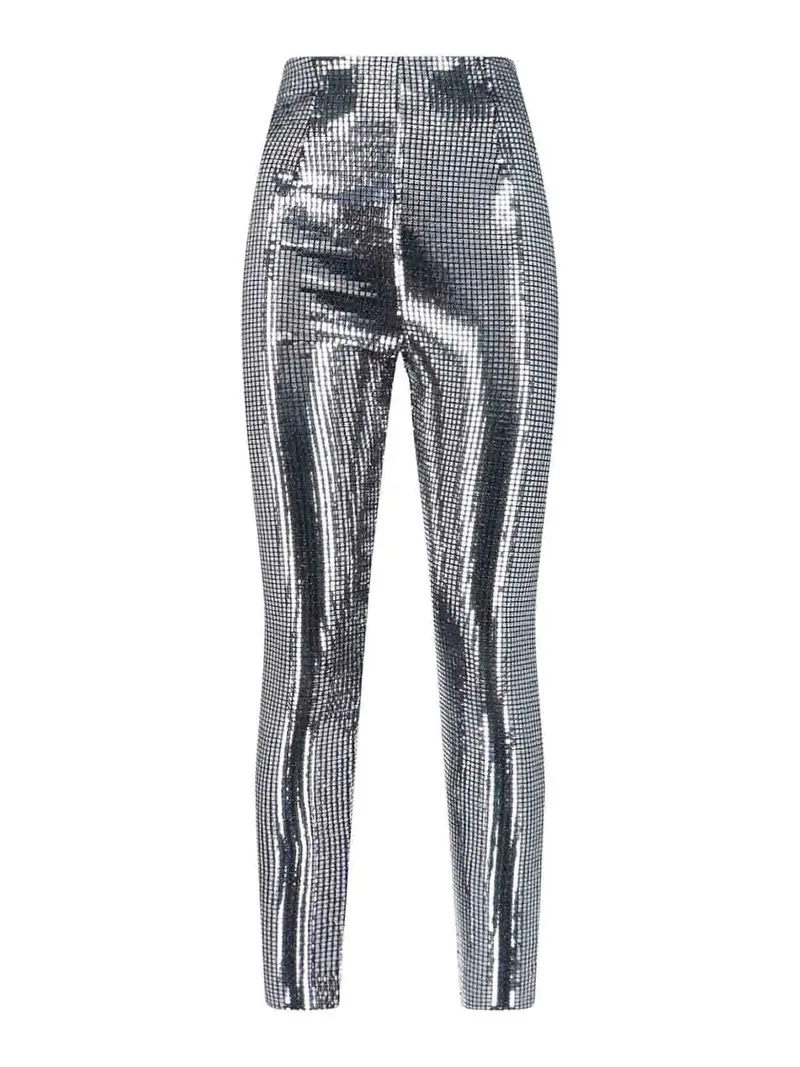 Pantaloni Paillettes Metalliche Argento