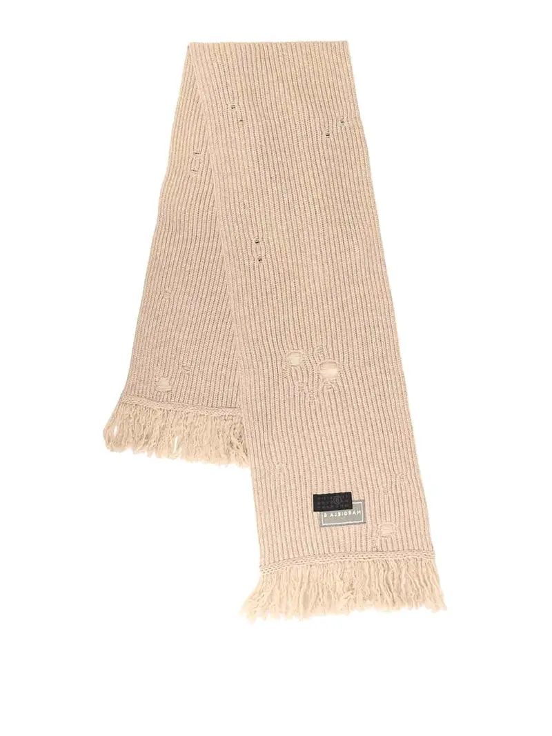 Sciarpa In Misto Lana Effetto Distressed Beige