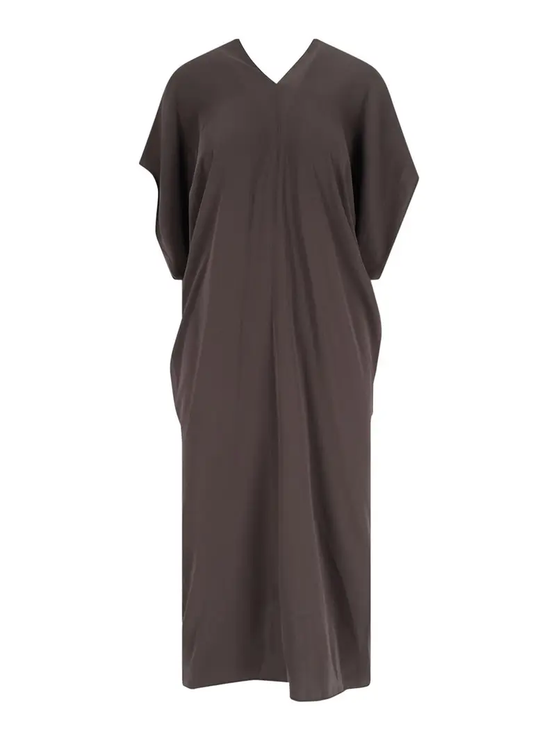 Vestito Midi Scollo A V Marrone
