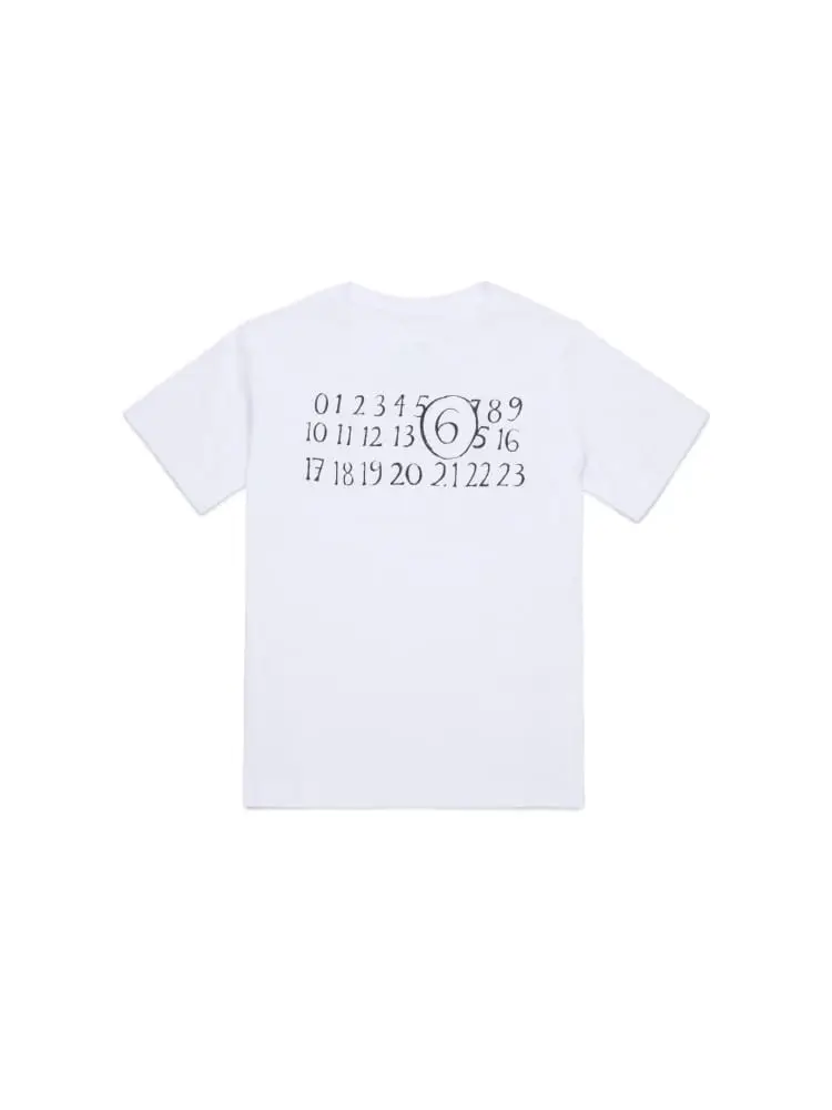 t-shirt junior in cotone bianco con stampa numerica