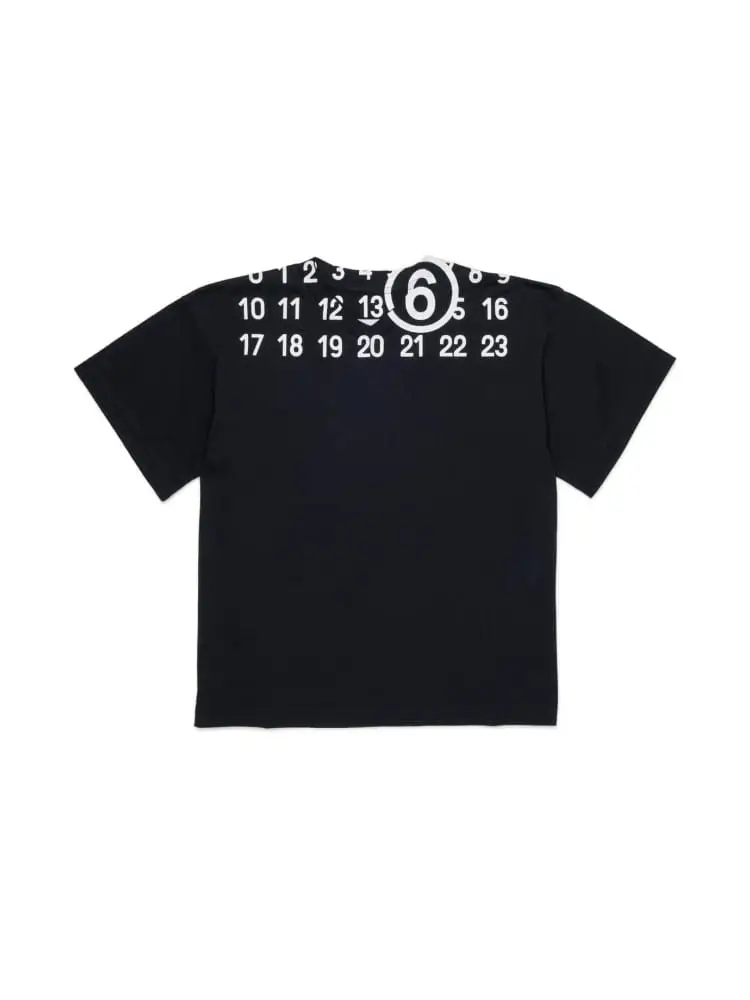 t-shirt junior in cotone nero con stampa logo numerico