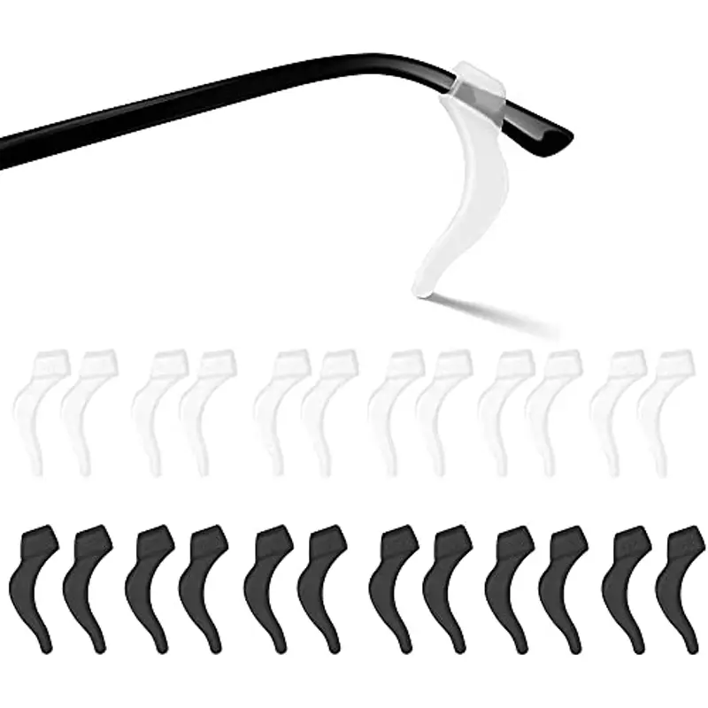 MMOBIEL 12 Paia di Ferma Occhiali con Supporto Punta Stanghette Antiscivolo con Ganci per Orecchie Universali in Silicone, per Occhiali, da Sole, da Vista - Nero e Trasparente