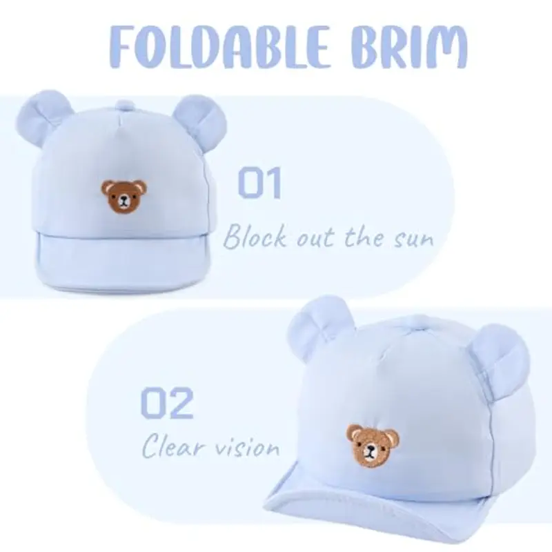 MniJiza Orso Cappellino per Neonati Bambino Ragazza Ragazzo Cappello da Sole Primavera Estate (3-18 Mois, Orso Azzurro) miniatura 3