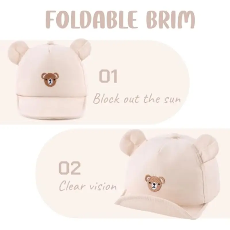 MniJiza Orso Cappellino per Neonati Bambino Ragazza Ragazzo Cappello da Sole Primavera Estate (3-18 Mois, Orso Beige) miniatura 3
