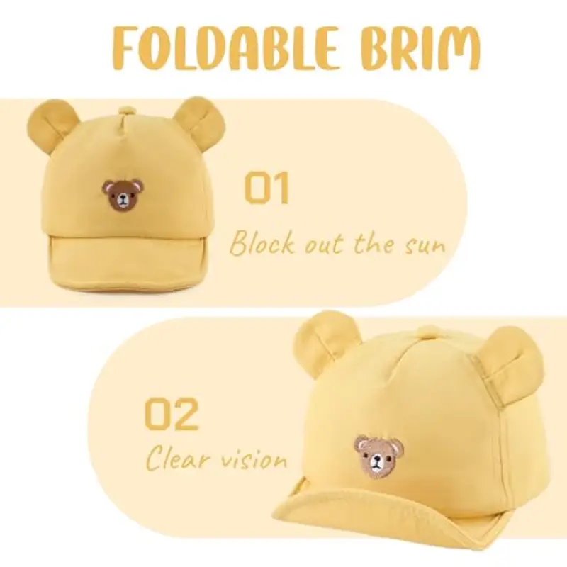 MniJiza Orso Cappellino per Neonati Bambino Ragazza Ragazzo Cappello da Sole Primavera Estate (3-18 Mois, Orso Giallo) miniatura 3