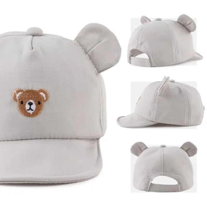 MniJiza Orso Cappellino per Neonati Bambino Ragazza Ragazzo Cappello da Sole Primavera Estate (3-18 Mois, Orso Grigio) miniatura 2