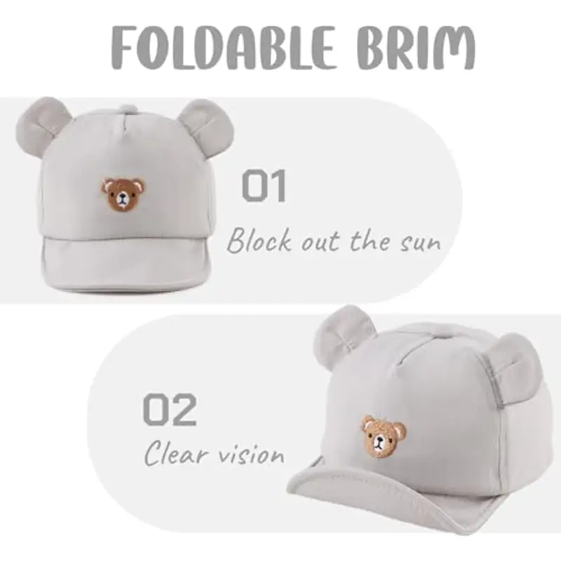 MniJiza Orso Cappellino per Neonati Bambino Ragazza Ragazzo Cappello da Sole Primavera Estate (3-18 Mois, Orso Grigio) miniatura 3